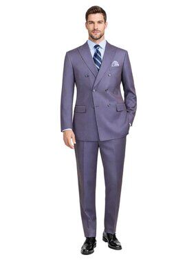 Men's Sharkskin Double Breasted 4x6 Regular-Fit Suit, Adj Waist- DUSTY PURPLE